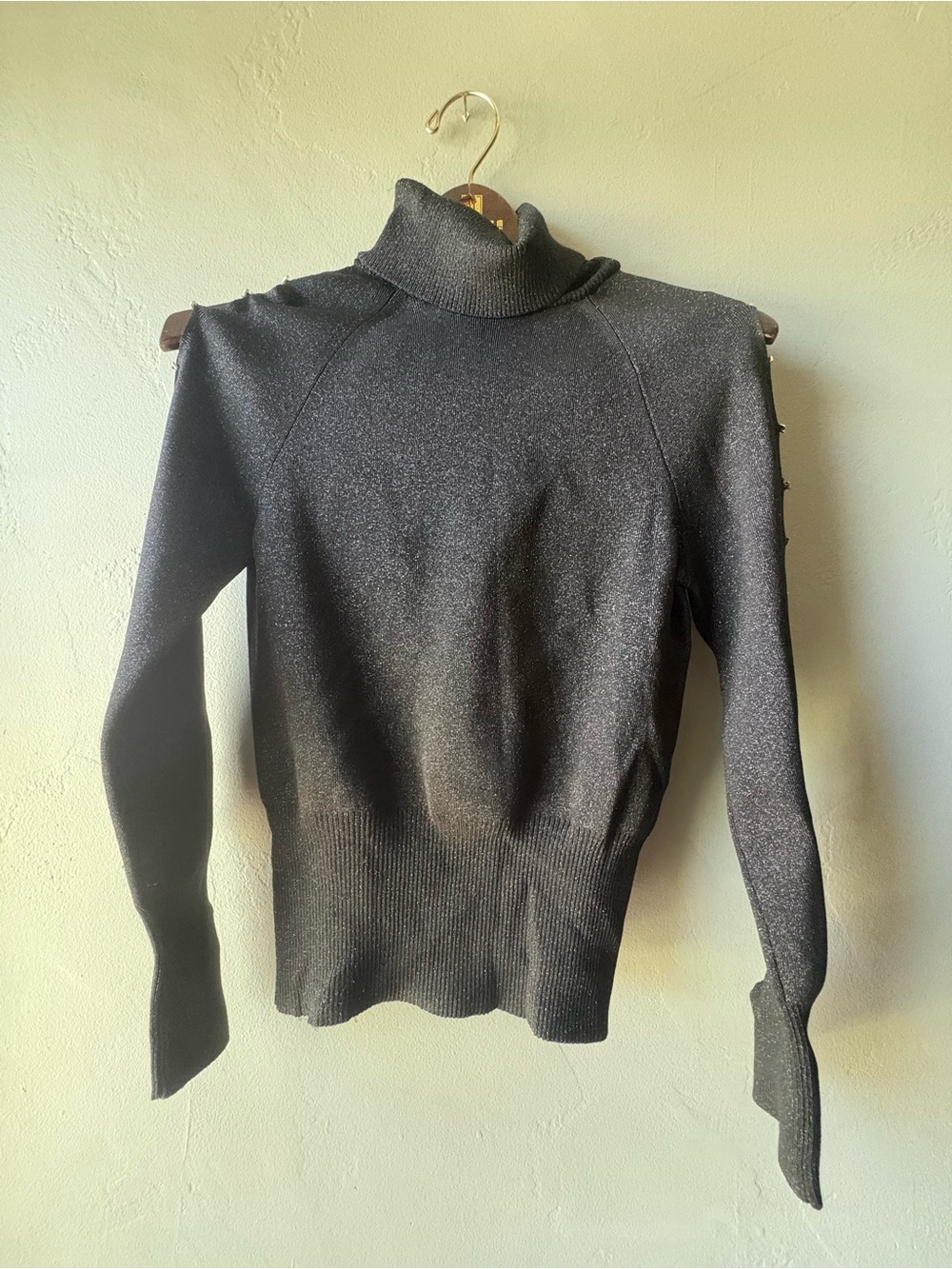 Vintage Caché Metallic Silk Blend Turtleneck with Arm Cutouts ~ Size M